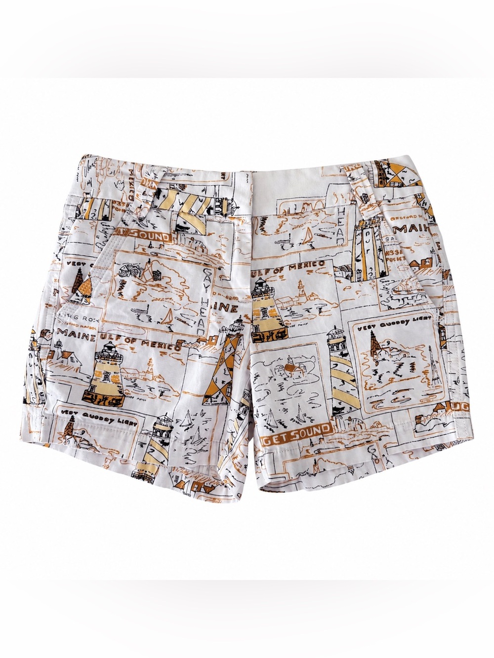 J.Crew Puget Sound Lighthouse Postcard Print Shorts Yellow White Size 0